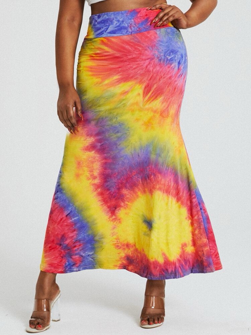 Haoohu Tie-Dye Maxi Skirt in Yellow, Pink & Purple